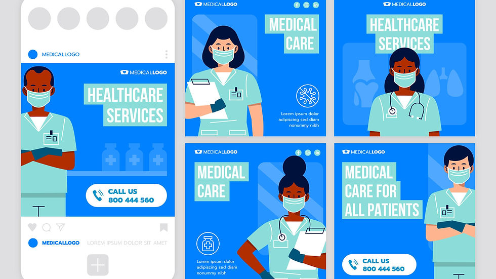 Healthcare social media post templates showing consistent branding across multiple platforms