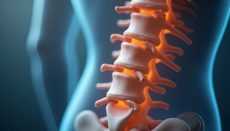 Close-up view of the human spine showing vertebrae and intervertebral discs