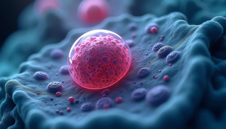 Close-up view of a human cell structure under a microscope