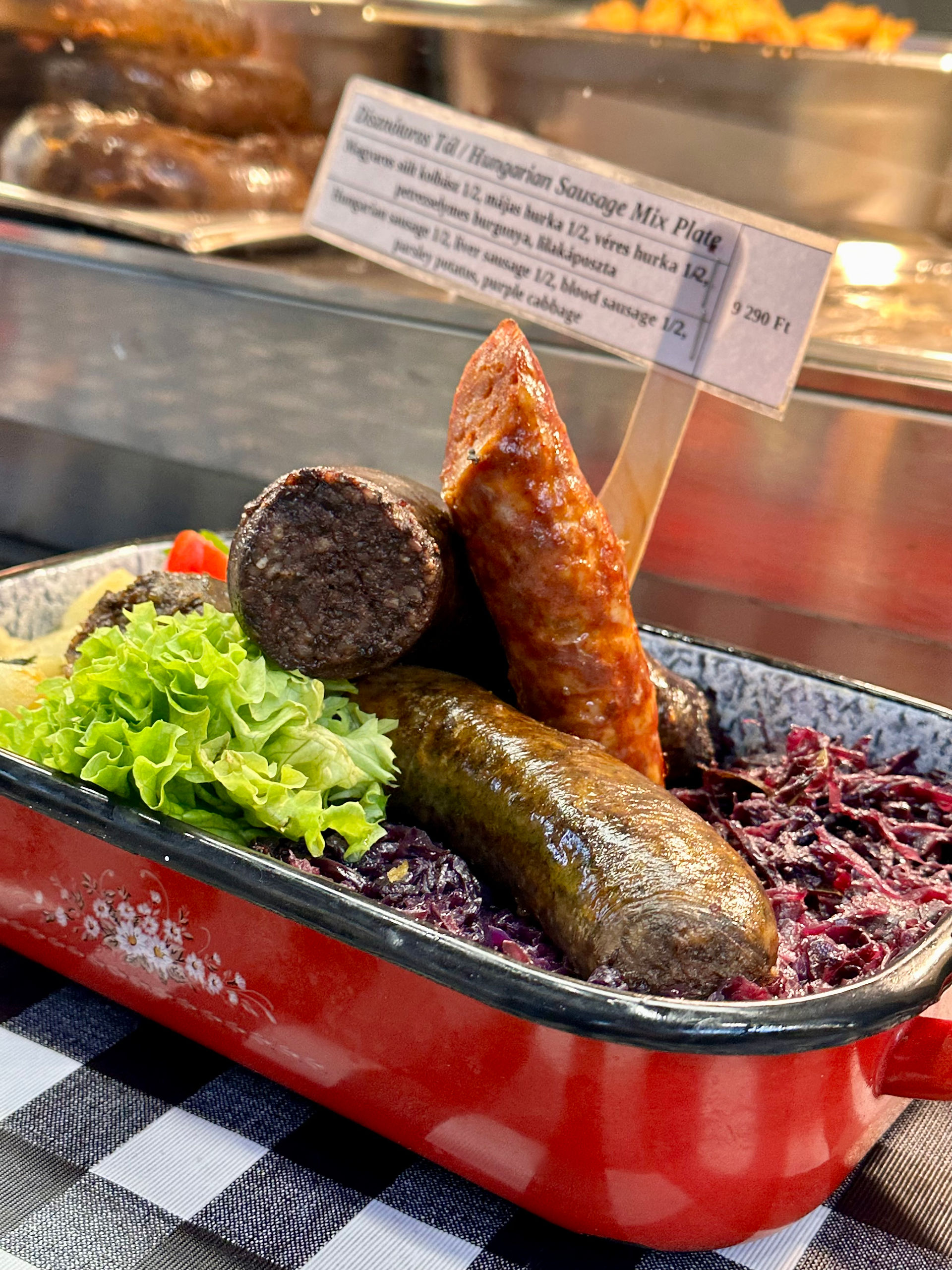 Sausage meal at the Central Market in Budapest