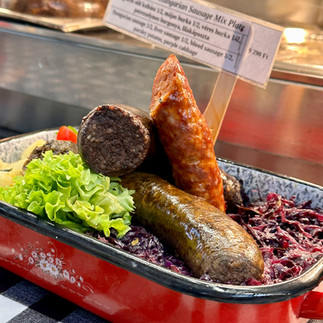 Sausage meal at the Central Market in Budapest