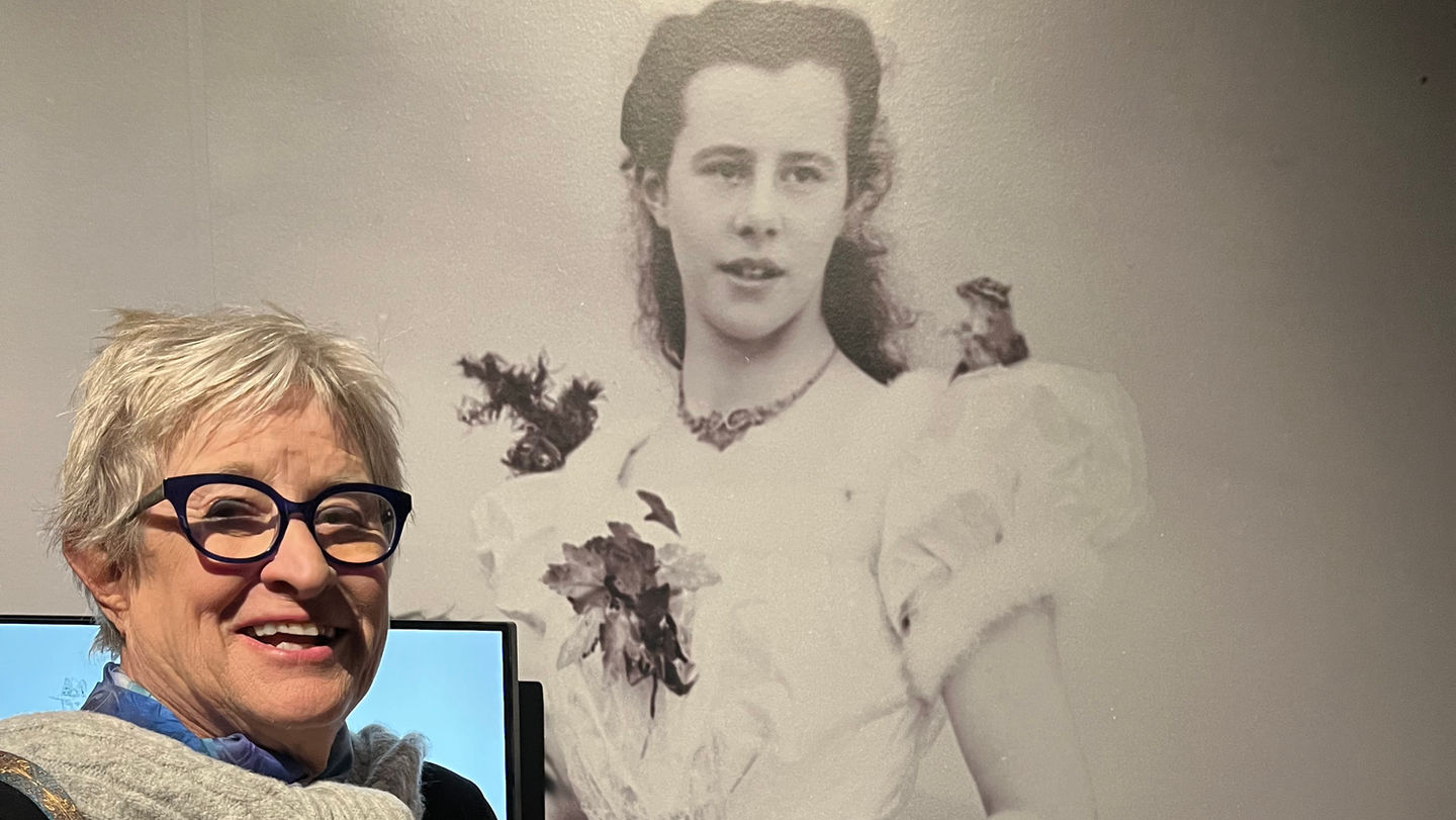 A photo of Jennifer Hanna, member of the CFUW Montreal South Shore, taken on an Art History Group outing to the McCord Museum on 24 February 2025.