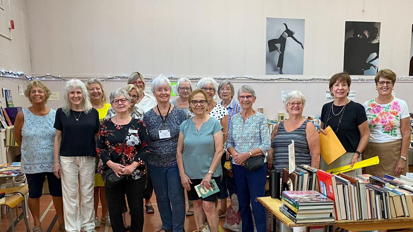 A photo of the 2023 Book Sale Committee. Their hard work and dedication ensure that funds are raised for the CFUW MSS awards given out annually.