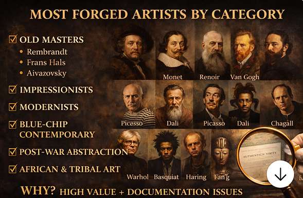 Most Forged Artists by Category