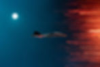 An abstract depiction of a fighter jet entering space.