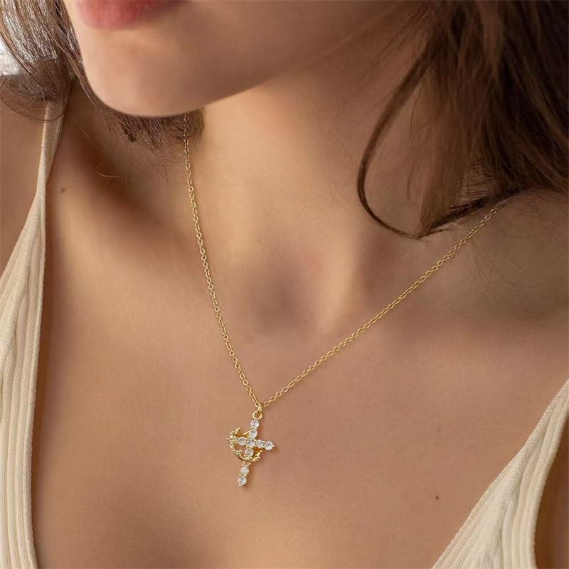 Golden Crown Cross Necklace detail 2