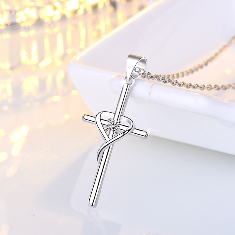 Silver Heart Cross Necklace detail 3