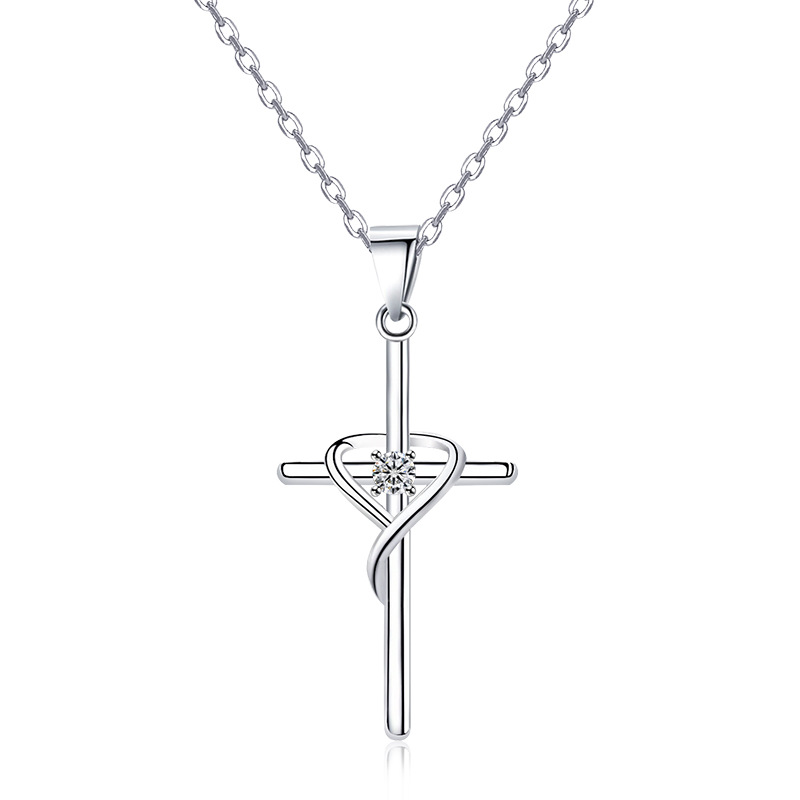 Silver Heart Cross Necklace detail 5