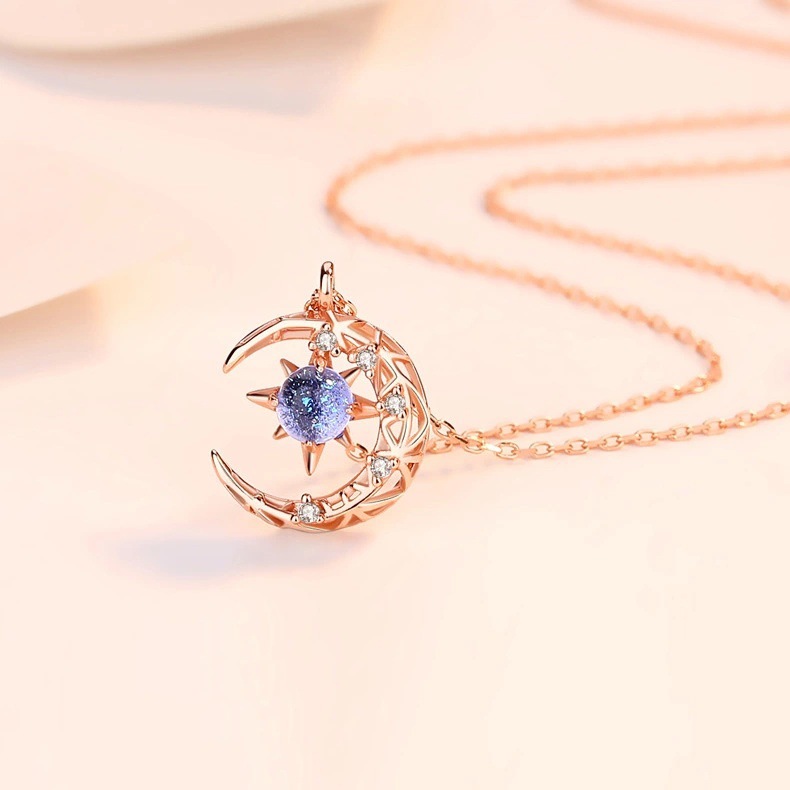 Starlit Moon Crystal Pendant Necklace