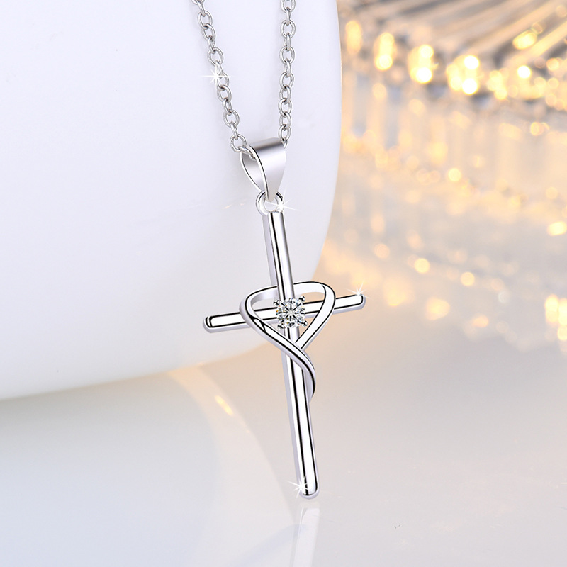 Silver Heart Cross Necklace detail 4