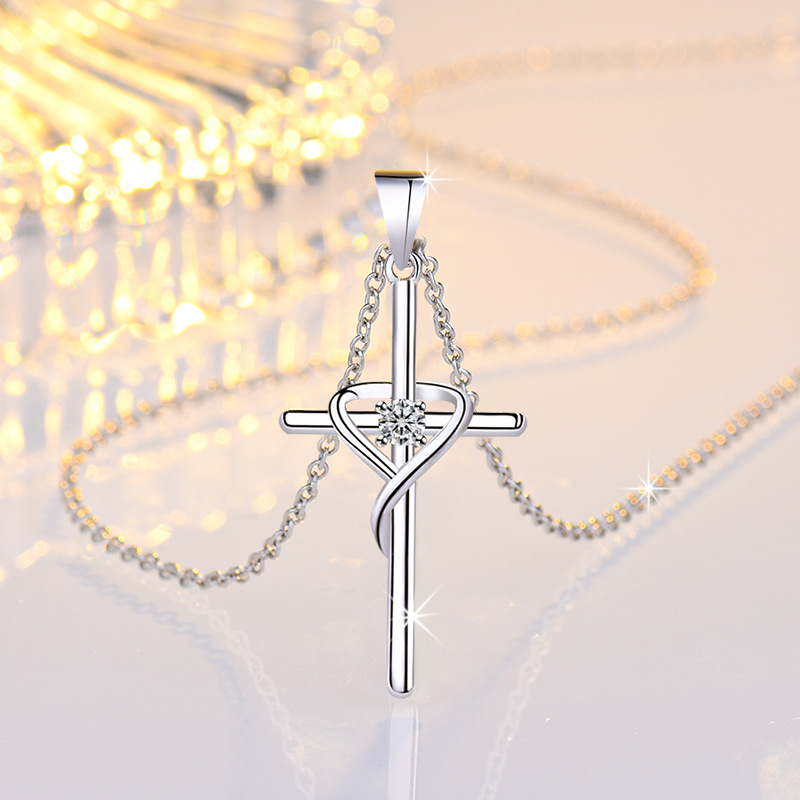 Silver Heart Cross Necklace