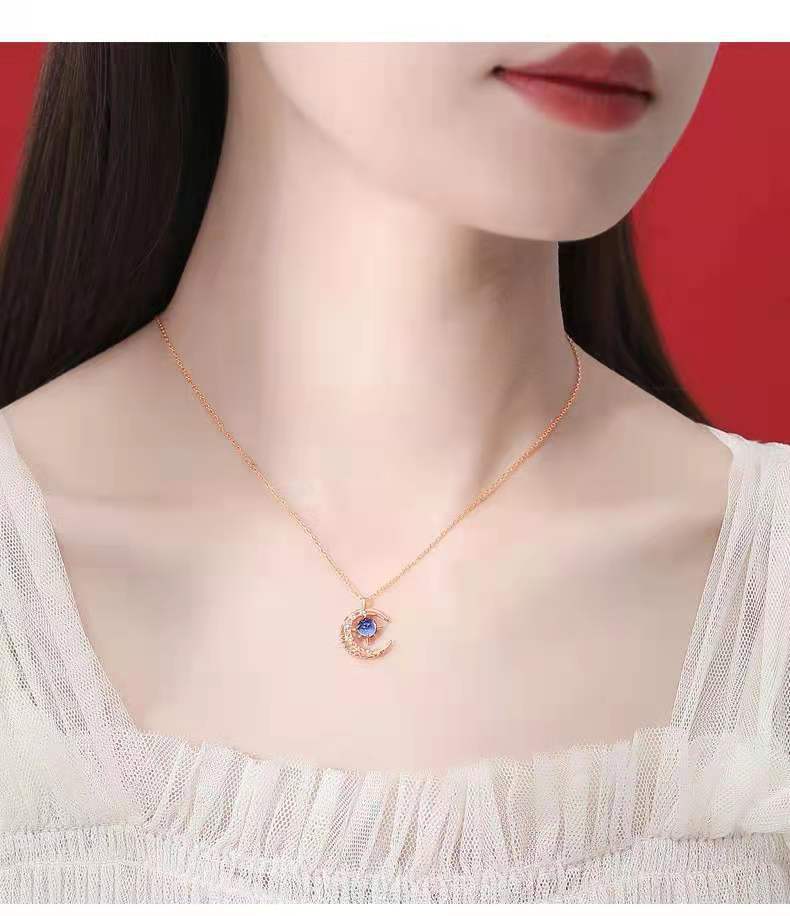 Starlit Moon Crystal Pendant Necklace detail 2