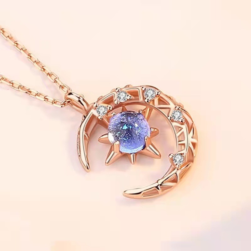 Starlit Moon Crystal Pendant Necklace detail 3