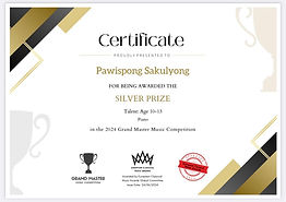 Certificate for Silver Prize 2024 Grand Master Music Competition