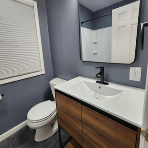 New modern vanity, mirror, light fixture and more after recent bathroom remodel