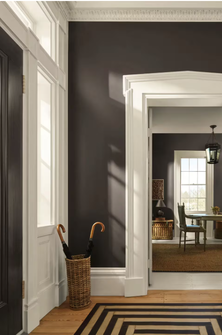 Walls painted in Benjamin Moore's SIlhouette from their 2026 color of the year palette