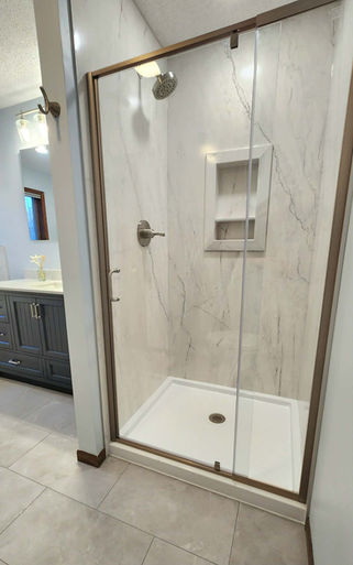 Crafted Shower Systems Azzura Bay elevated this bathroom shower remodel