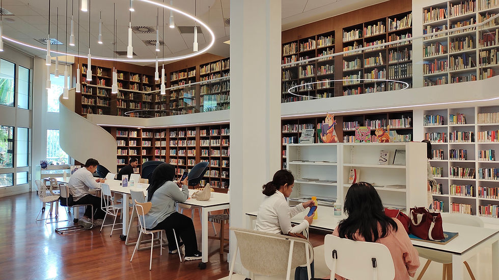 Modern reading area in one of the public libraries in Jakarta.