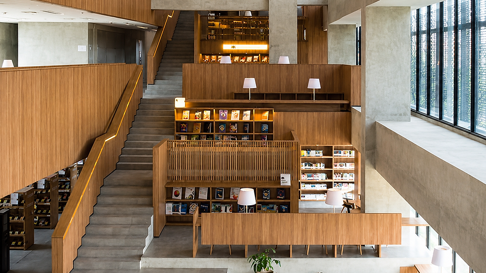 Modern multi-level interior of one of seven public libraries in Central and South Jakarta.