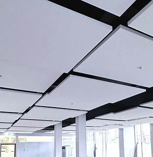 Plafonds suspendus blancs.