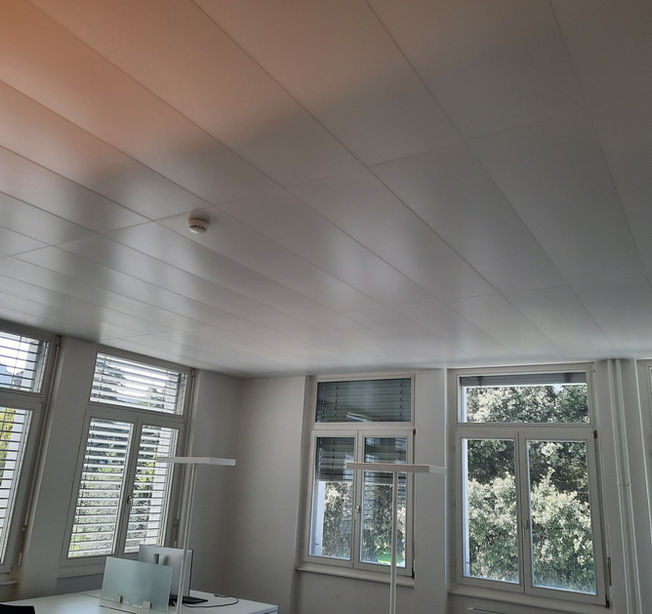 Plafonds métalliques lisses.