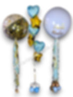 Personalize balloons, helium balloons, blue balloons, gold balloons, tassels balloons