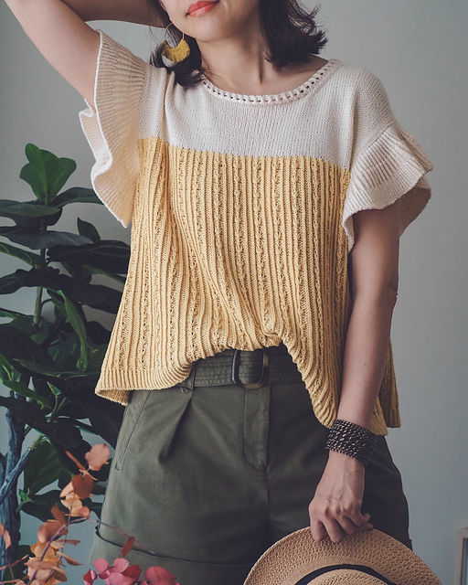 A photo of the Summer Blossom Tee by Irene Lin in cream and pale yellow