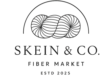Black and white logo of Skein & Co., featuring a stylized yarn design. Text reads "Fiber Market ESTD 2025" beneath the logo.