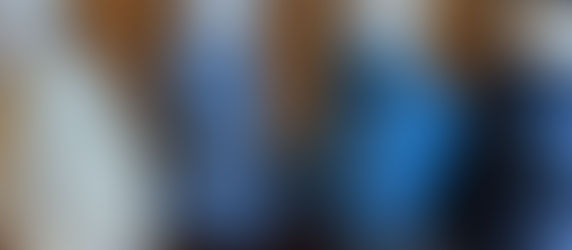 Five skeins of yarn in blue and gray tones are arranged on a wooden surface. Each skein has a label featuring an animal graphic.