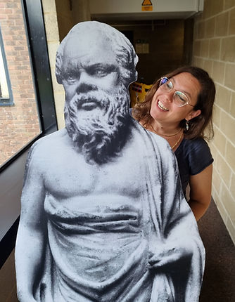 Ana Martin with Socrates on a visit to the University of Cambridge