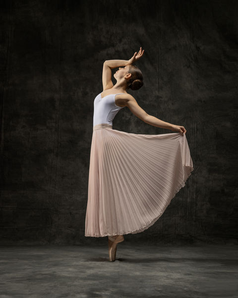 Full length pleated chiffon skirt for ballet photo shoots, dance performance, ballet style.