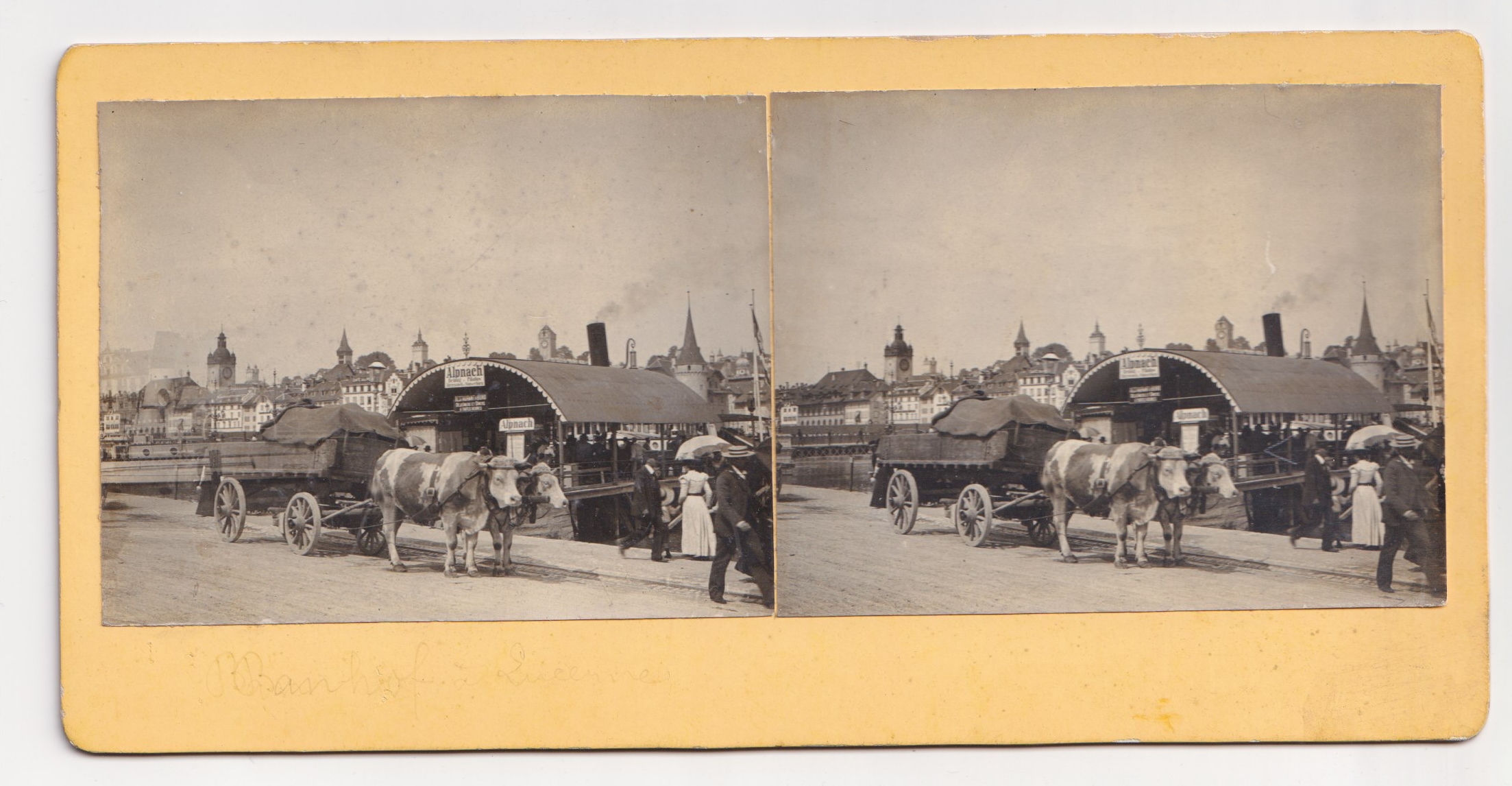 Steamboat Landing and Ox Cart, Lucerne, Switzerland, Photographer unknown, 1900