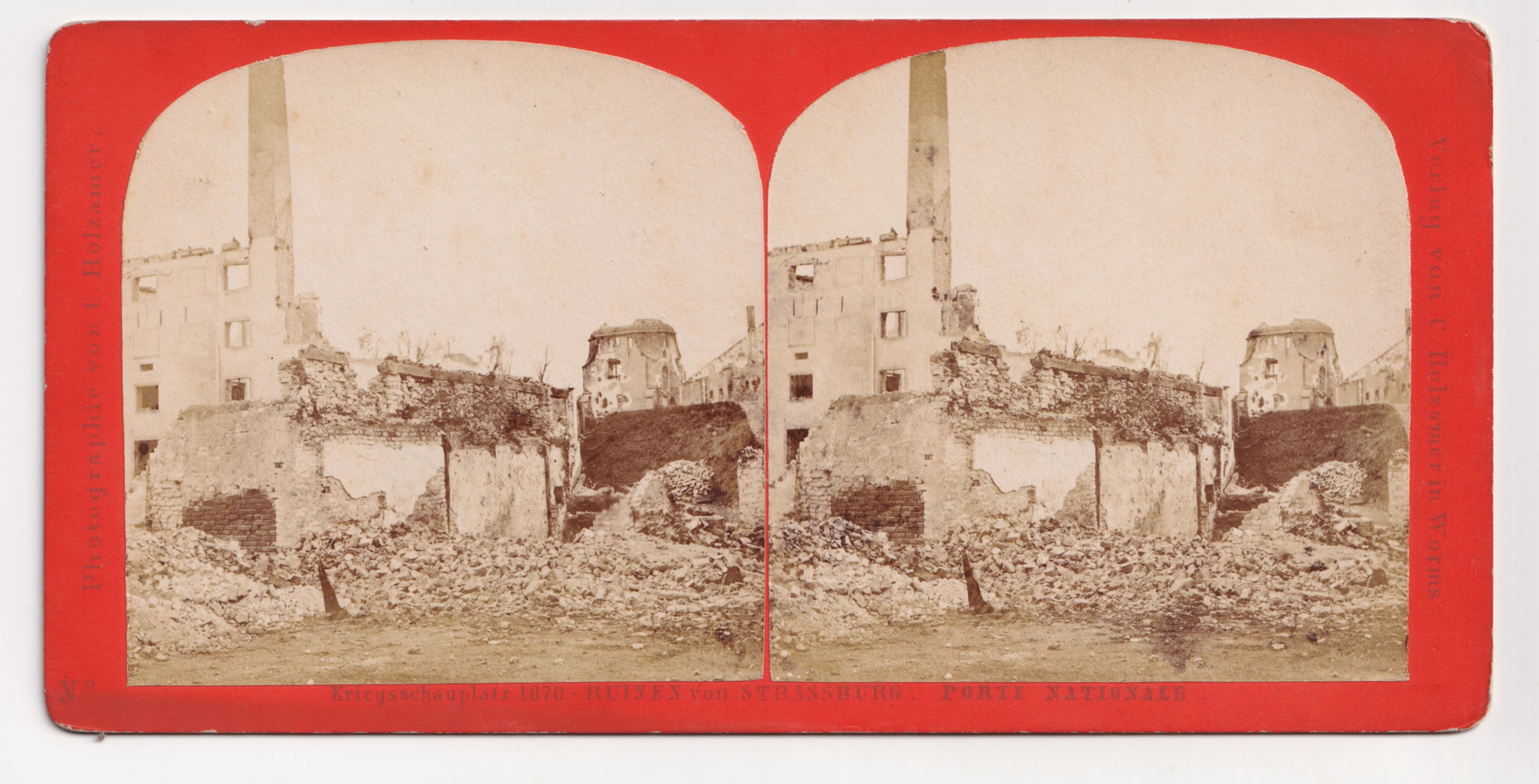 Stereoview of Strasbourg, Ruins near Porte Nationale, C. Holzamer, 1870