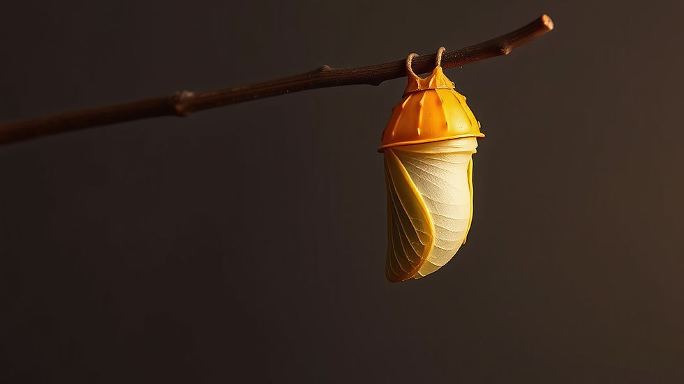 create a one color background with a focused big single branch and a cocoon in golden colo