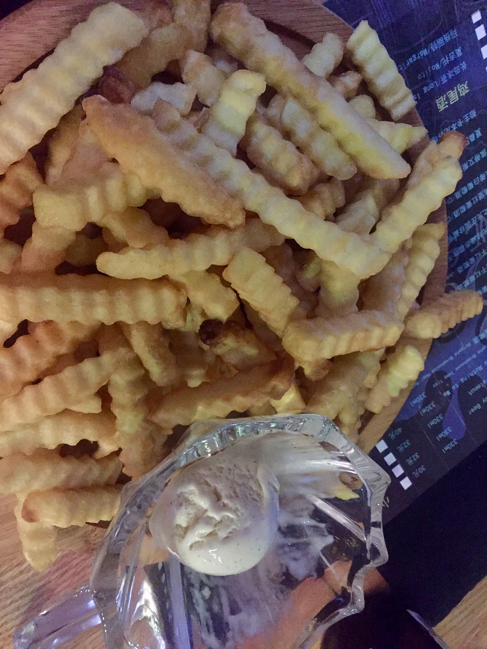 Fries with ice cream from the hotel bar