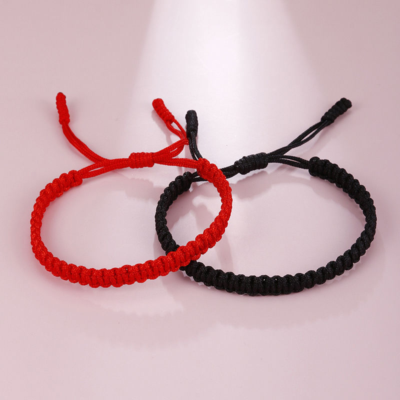 Thumbnail: Handmade Braid String Bracelets Red Black Buddhist Tibetan Woven Rope Good Luck 