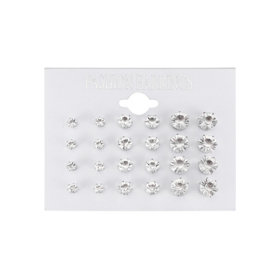 Thumbnail: New 12 Pair/Pack White Shiny Wedding Stud Earrings Set For Women Men imitation C