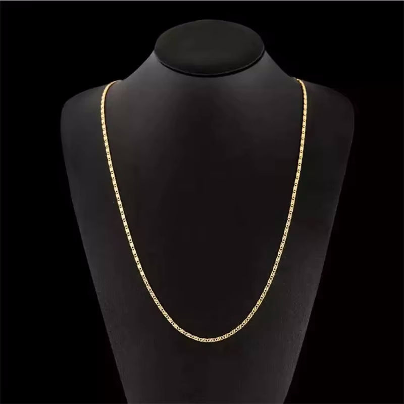 Thumbnail: Fashion 18K Gold Necklace 2MM 16/18/20/22/24/26/28/30 Inch Side Chain Necklace F