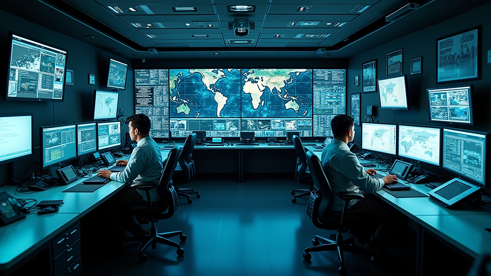 High angle view of a military intelligence operations center
