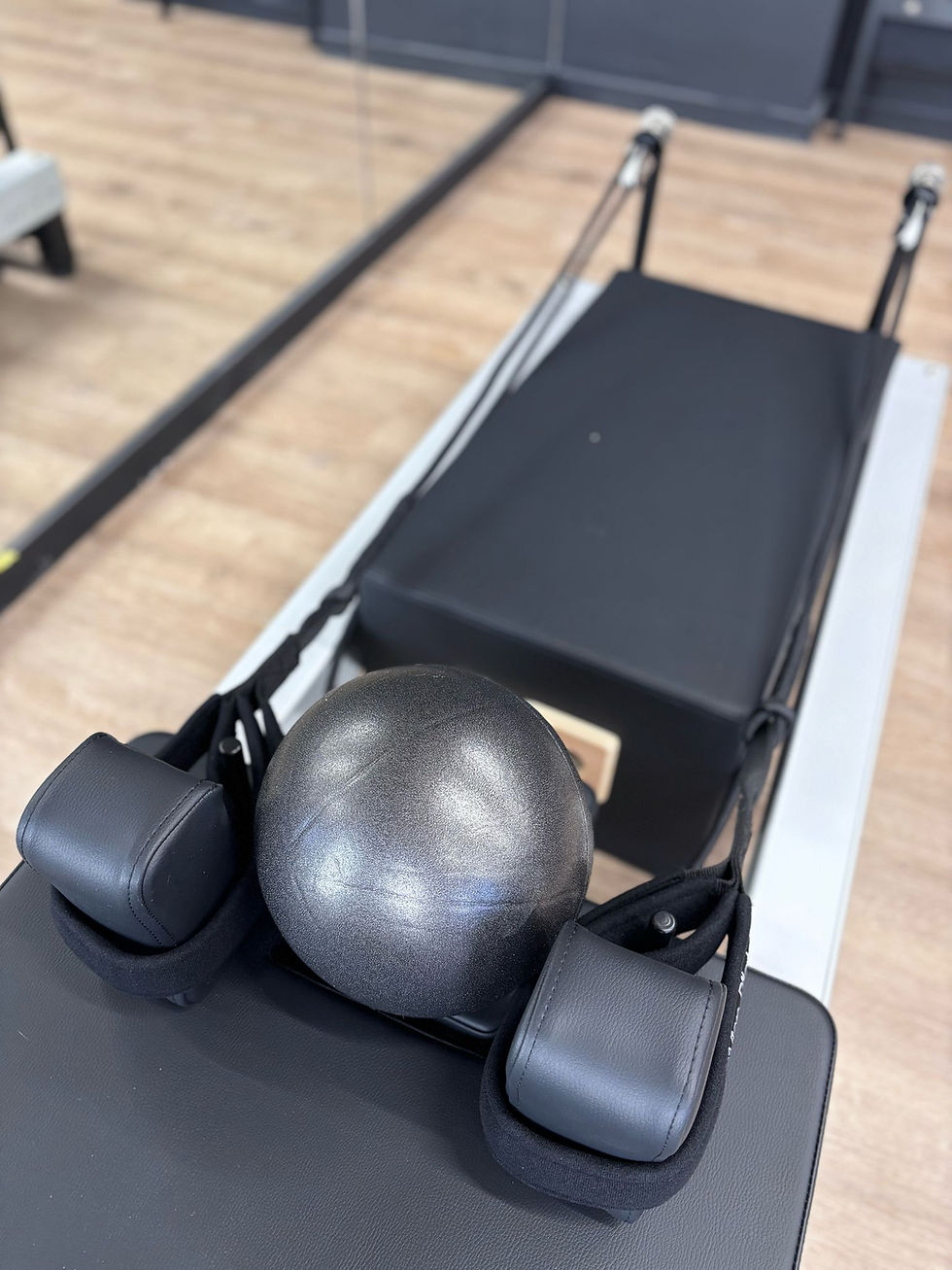 Close up of reformer pilates equipment