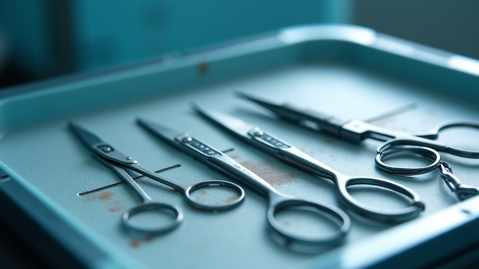 Close-up view of advanced eye surgery instruments on a sterile tray