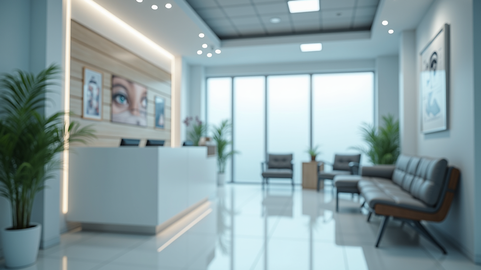 Eye-level view of a modern ophthalmology clinic reception desk