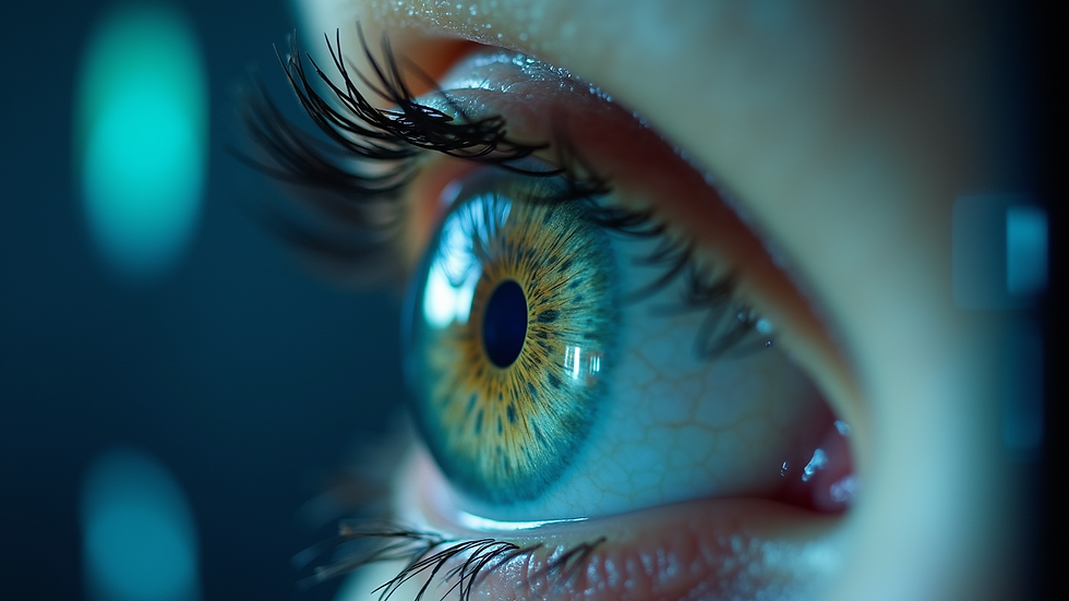 Close-up view of healthy retina image on medical screen