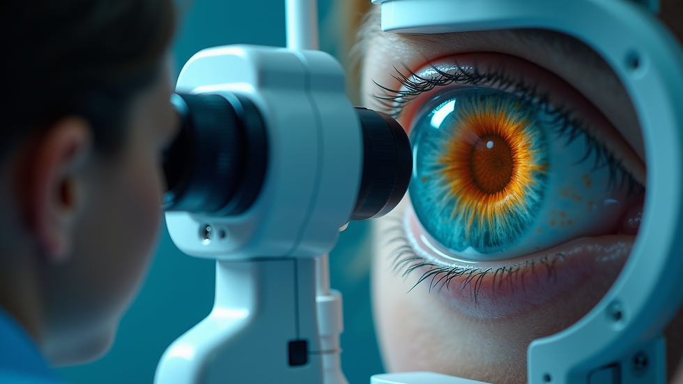 Close-up view of retina examination using advanced medical device