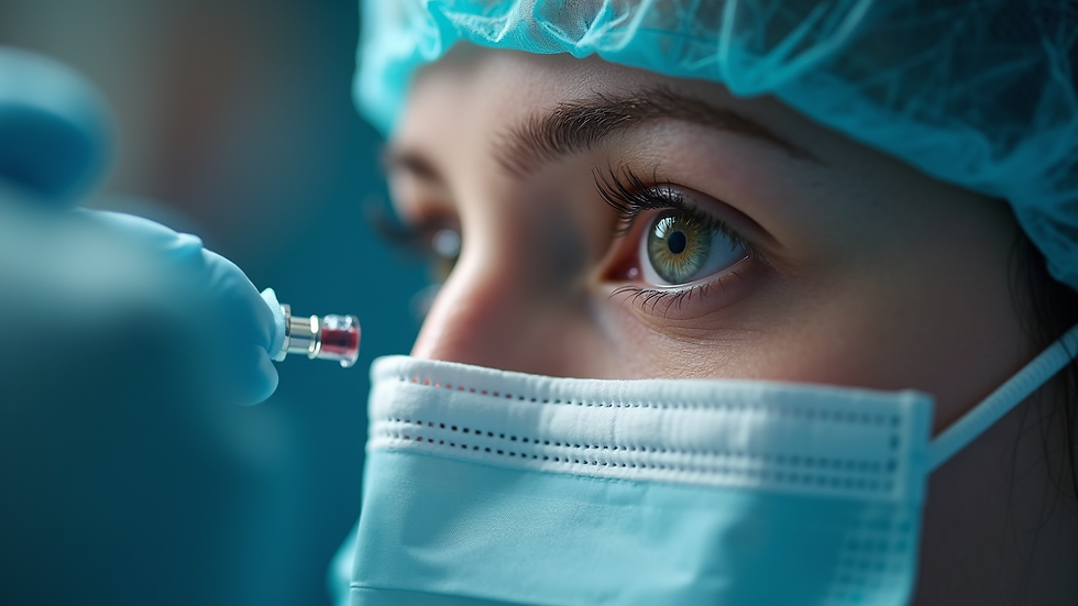 close-up view of intraocular lens being implanted