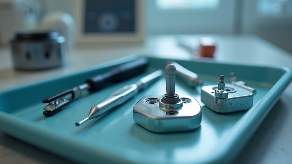 Close-up view of eye examination tools on a medical tray