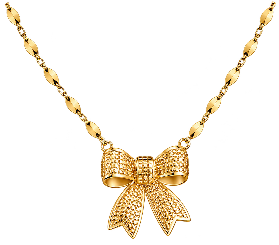 Thumbnail: GiftingKeeda Textured Bow Gold-Tone Pendant Necklace