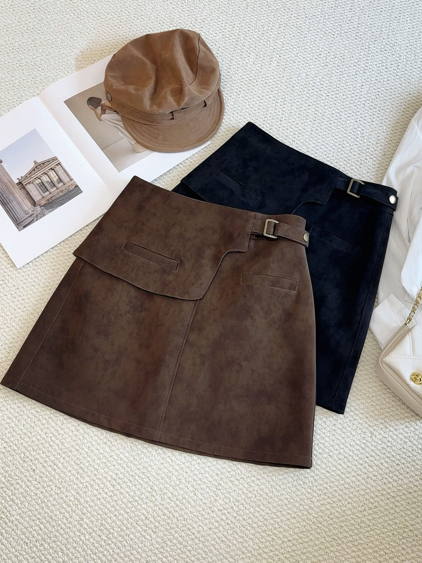 Fashionable and stylish suede skirt for women in autumn, versatile and slimming