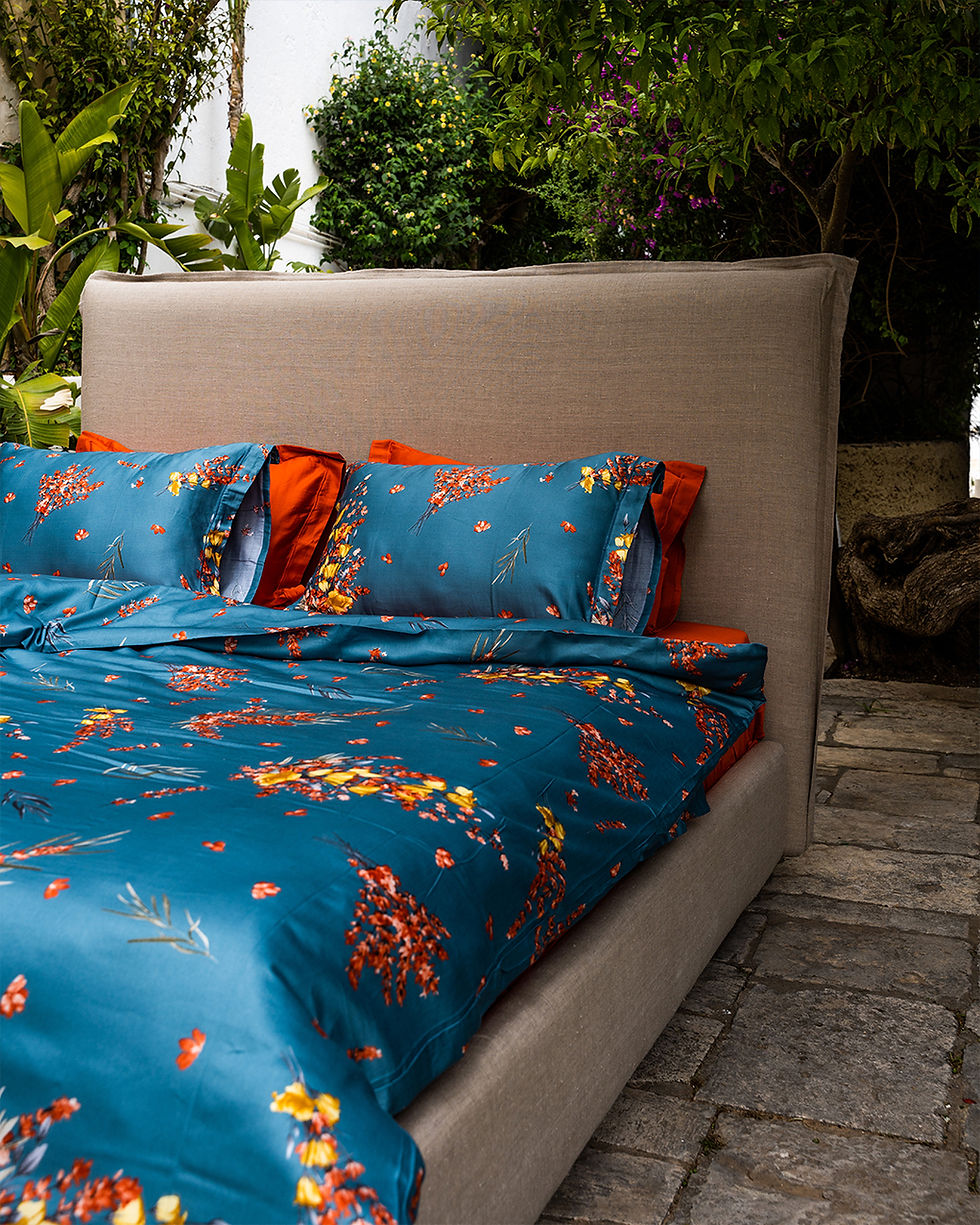 Miniature : Housse de Couette - Fleurie Orange (Satin de Coton)