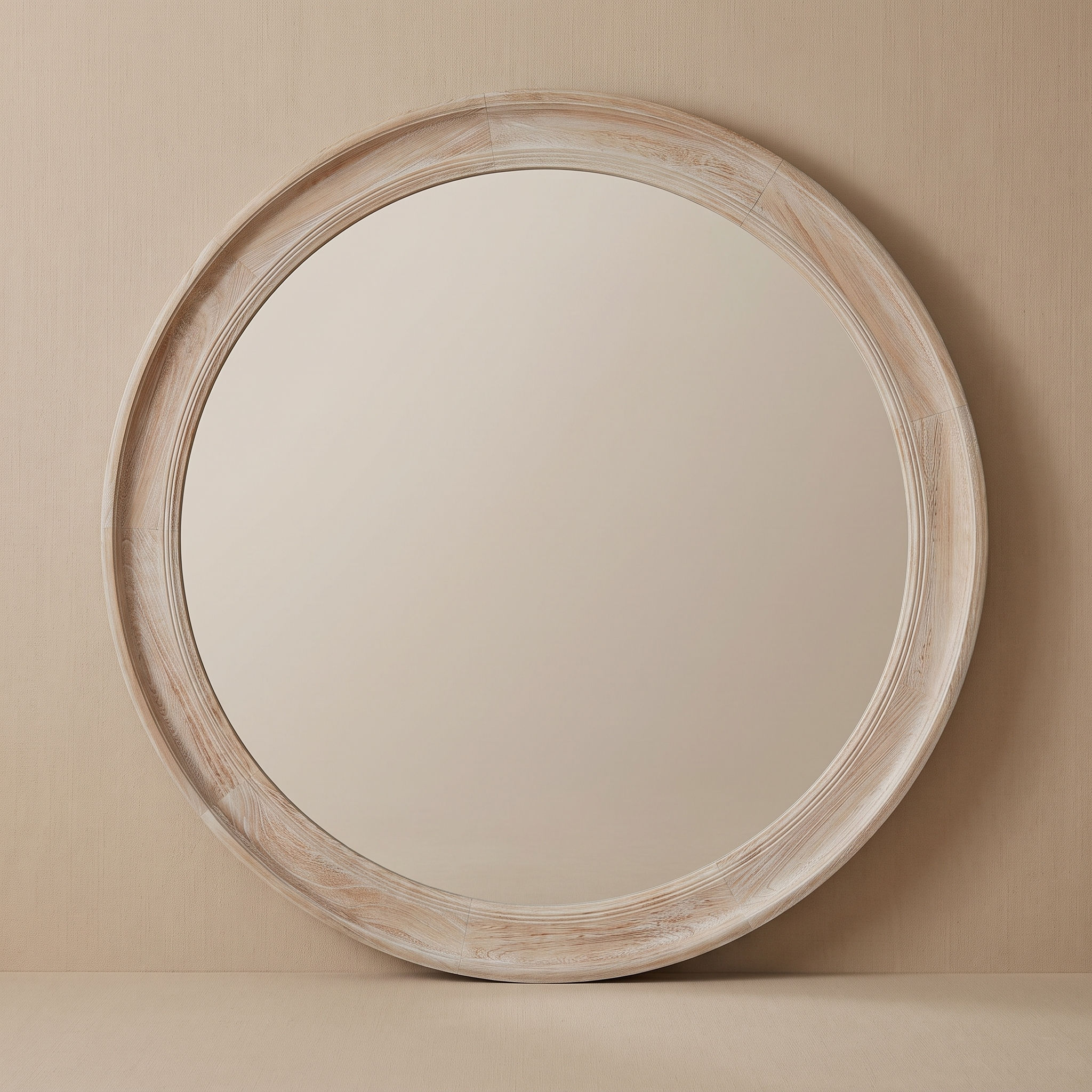 Washed Wood Round Large Mirror